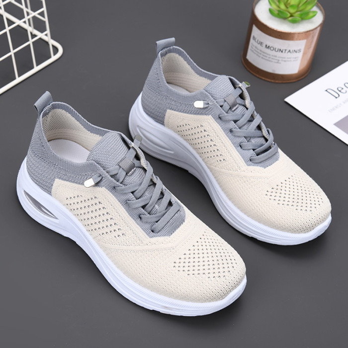 Low Top Lace Up Sock Style Soft Sole Sports Shoes For Women Spring Summer Autumn Daily Wear