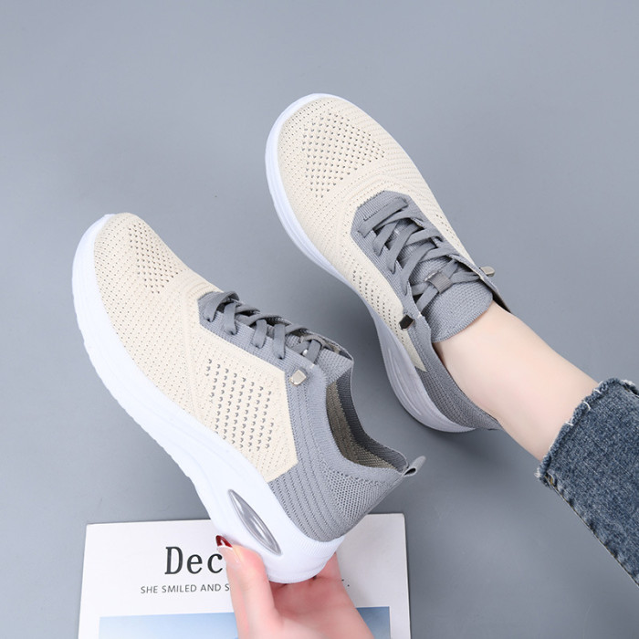 Low Top Lace Up Sock Style Soft Sole Sports Shoes For Women Spring Summer Autumn Daily Wear