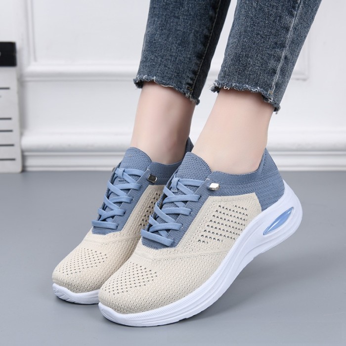 Low Top Lace Up Sock Style Soft Sole Sports Shoes For Women Spring Summer Autumn Daily Wear