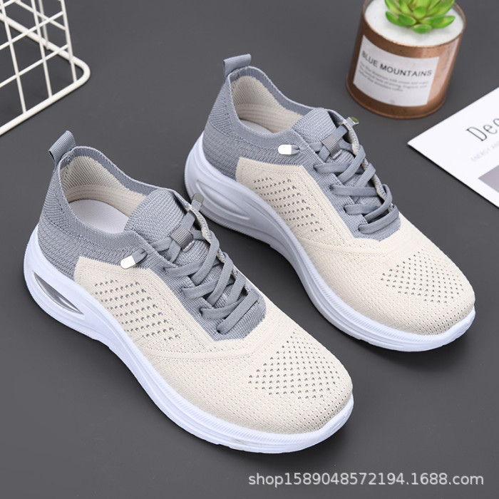 Low Top Lace Up Sock Style Soft Sole Sports Shoes For Women Spring Summer Autumn Daily Wear