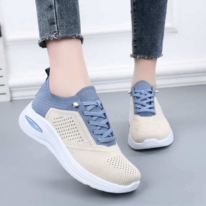Low Top Lace Up Sock Style Soft Sole Sports Shoes For Women Spring Summer Autumn Daily Wear