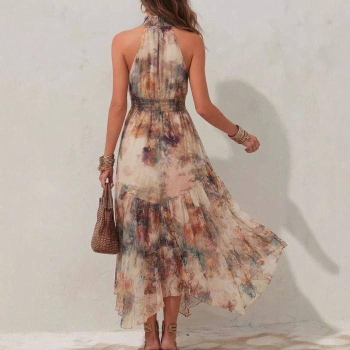 Elegant Halter Off Shoulder Floral Long Dress For Party & Beach
