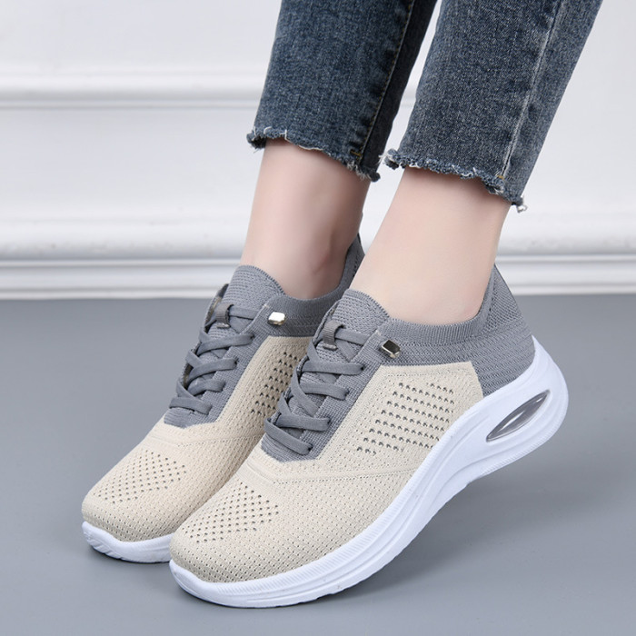 Low Top Lace Up Sock Style Soft Sole Sports Shoes For Women Spring Summer Autumn Daily Wear