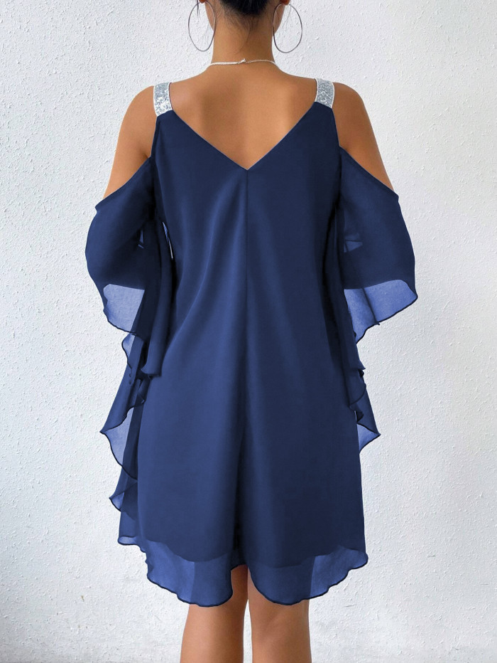 Elegant V Neck Off Shoulder Chiffon Summer Dress For Daily Dating