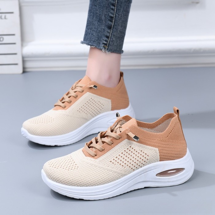 Low Top Lace Up Sock Style Soft Sole Sports Shoes For Women Spring Summer Autumn Daily Wear