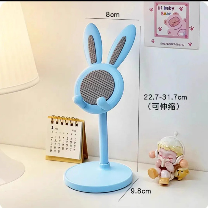 Cute Pink Floral Easter Bunny Phone Stand With Bow for Home Office Desktop Decor