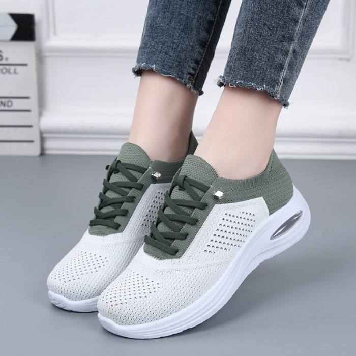 Low Top Lace Up Sock Style Soft Sole Sports Shoes For Women Spring Summer Autumn Daily Wear