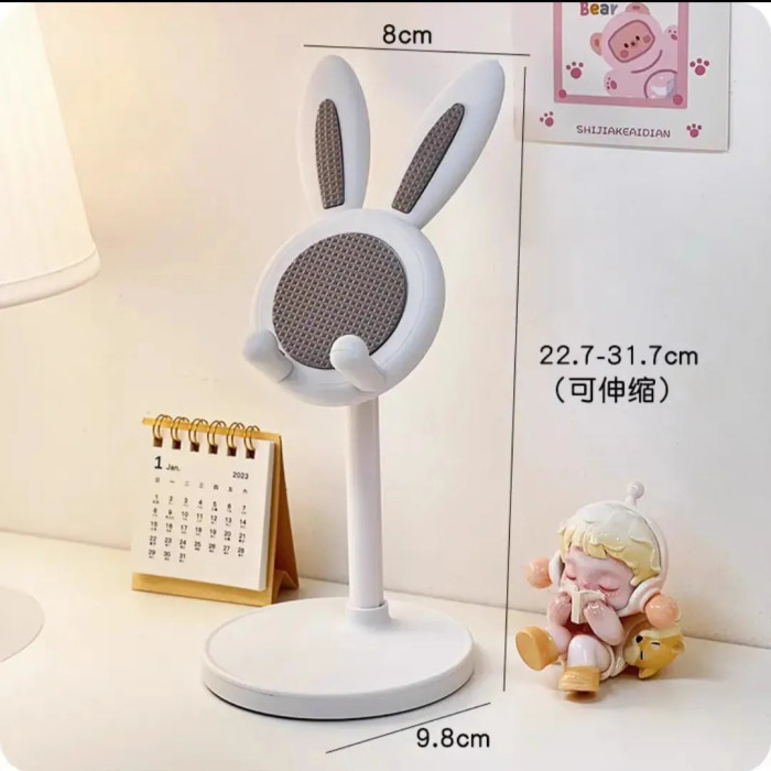 Cute Pink Floral Easter Bunny Phone Stand With Bow for Home Office Desktop Decor