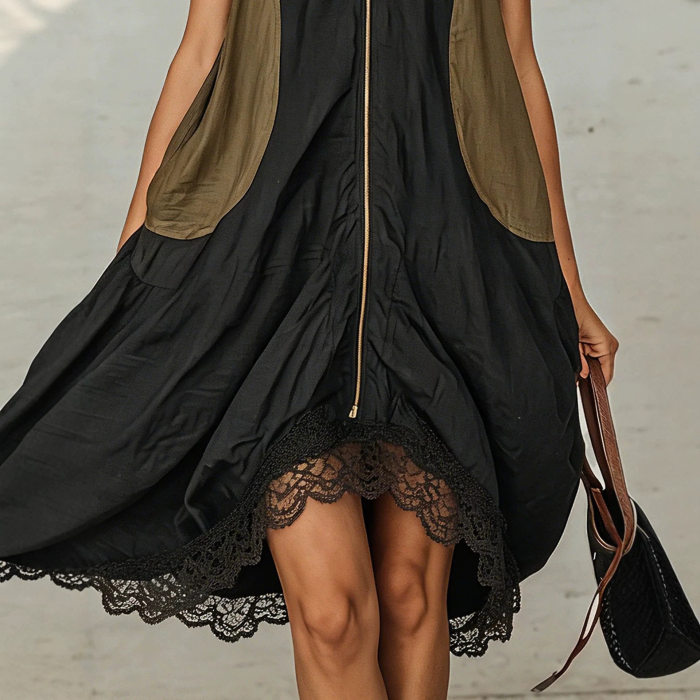 Boho Color Block Patchwork Sleeveless V Neck Midi Dress For Holiday Streetwear