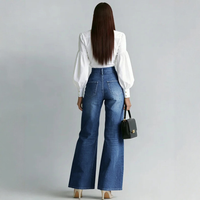 High Waist Loose Wide Leg Jeans With Zipper Decor & Slant Pockets For Daily Casual