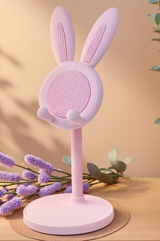 Cute Pink Floral Easter Bunny Phone Stand With Bow for Home Office Desktop Decor