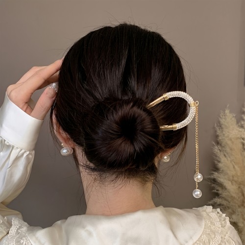 Luxury Golden Tassel U-Shaped Hair Fork For Wedding & Office Wear