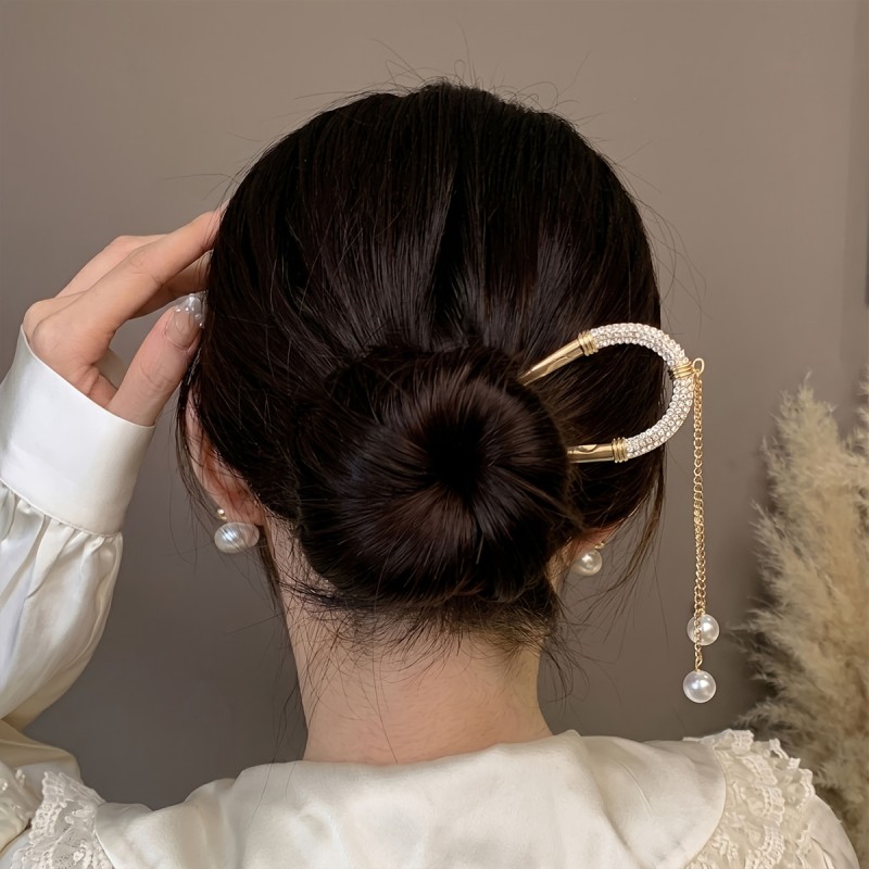 Luxury Golden Tassel U-Shaped Hair Fork For Wedding & Office Wear