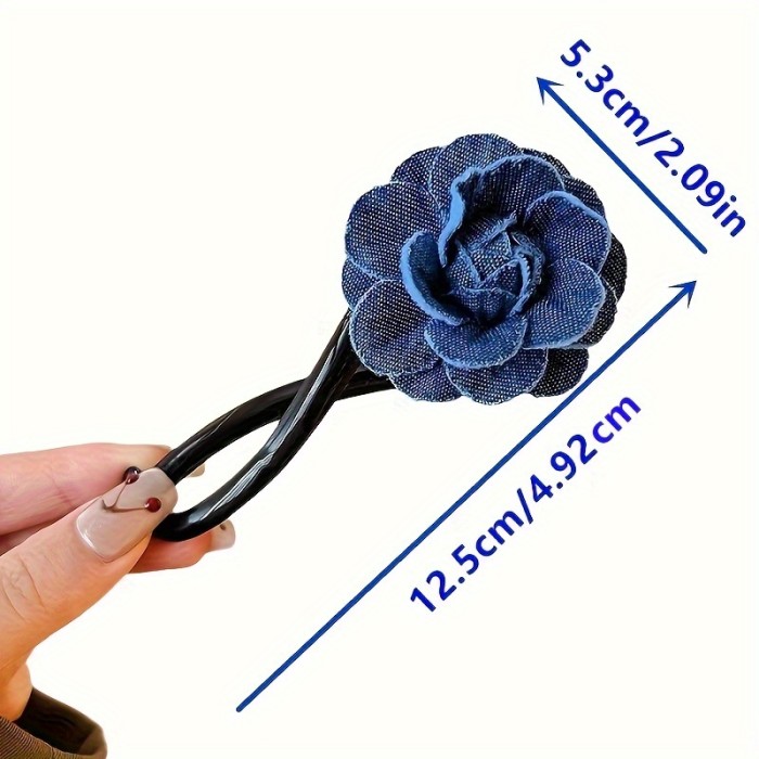 Blue Denim Floral Twist Barrette For Daily Strolls And Dating Occasions