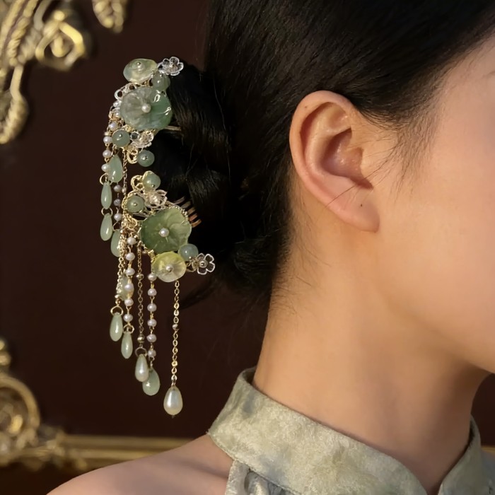 New Chinese Floral Tassel Hair Insert Comb For Cheongsam Daily Strolls And Tea Events