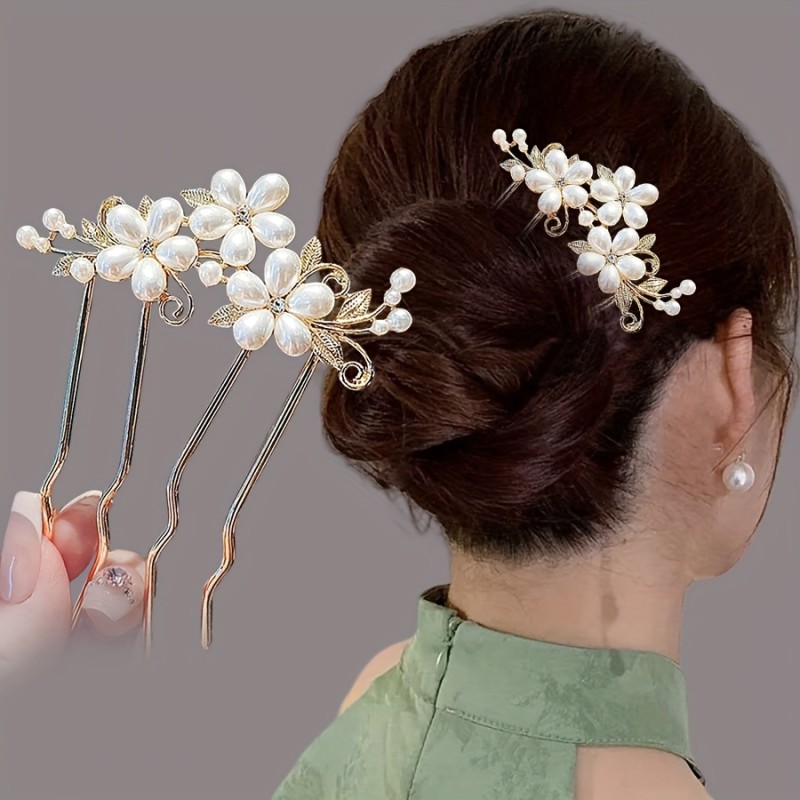 Vintage French Floral Alloy U-Shaped Wave Hair Comb For Daily Dating And Evening Banquet