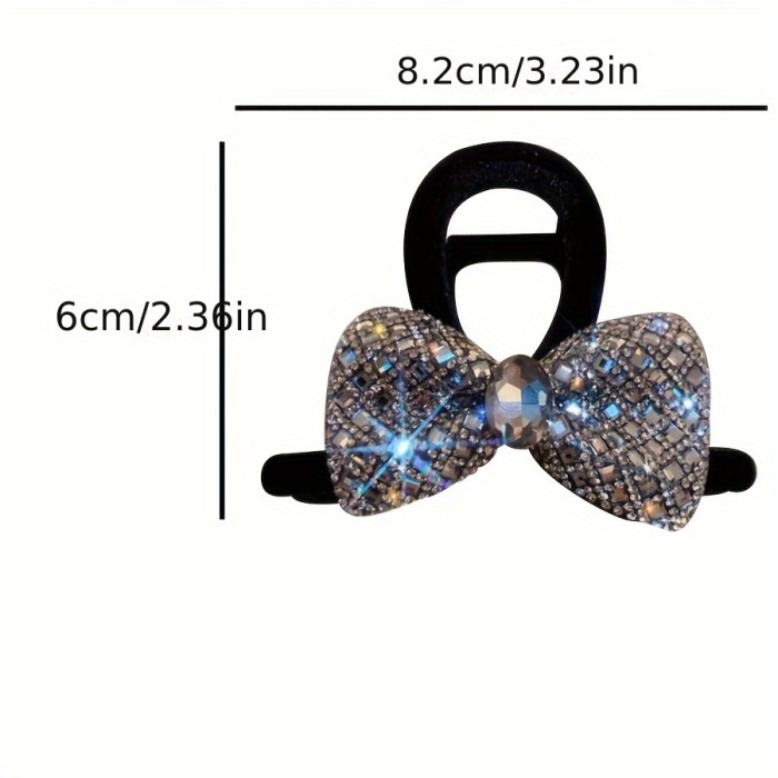 Luxury Flocked Bow Rhinestone Hair Clip, Elegant Black Headwear For Women