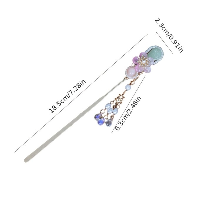 Pink Floral Tassel Elegant National Style Hairpin For Daily & Events