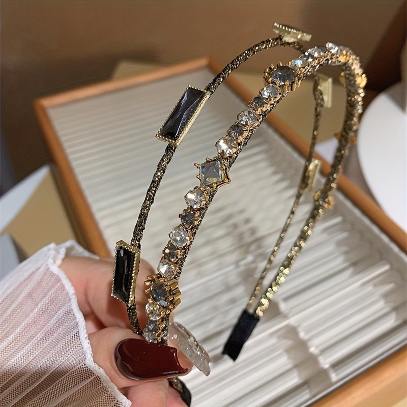 Retro Double Row Rhinestone Beaded Headband For Dating And Dinner Parties