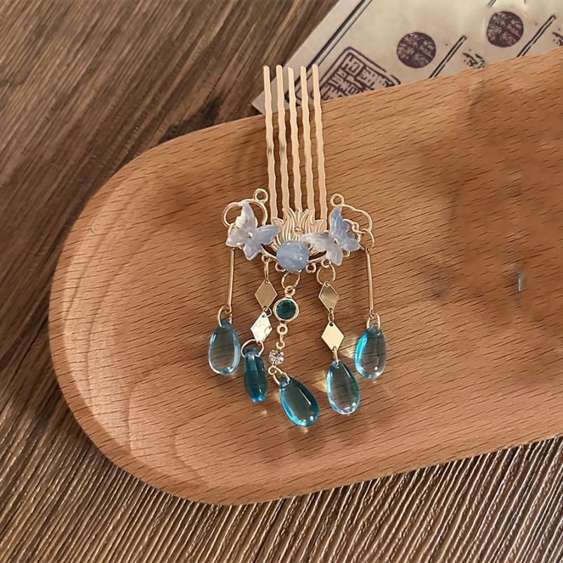 New Chinese Style Blue Butterfly Tassel Hairpin For Daily Strolls And Hanfu Shooting