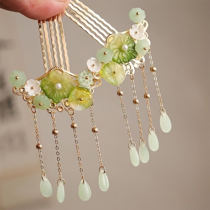 New Chinese Floral Tassel Hair Insert Comb For Cheongsam Daily Strolls And Tea Events