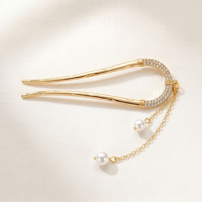 Luxury Golden Tassel U-Shaped Hair Fork For Wedding & Office Wear