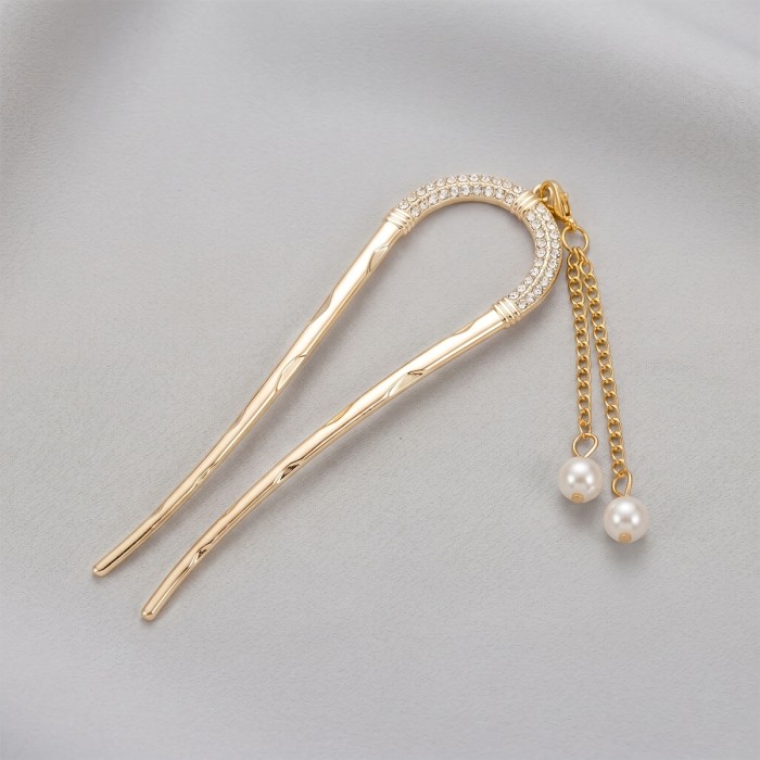 Luxury Golden Tassel U-Shaped Hair Fork For Wedding & Office Wear