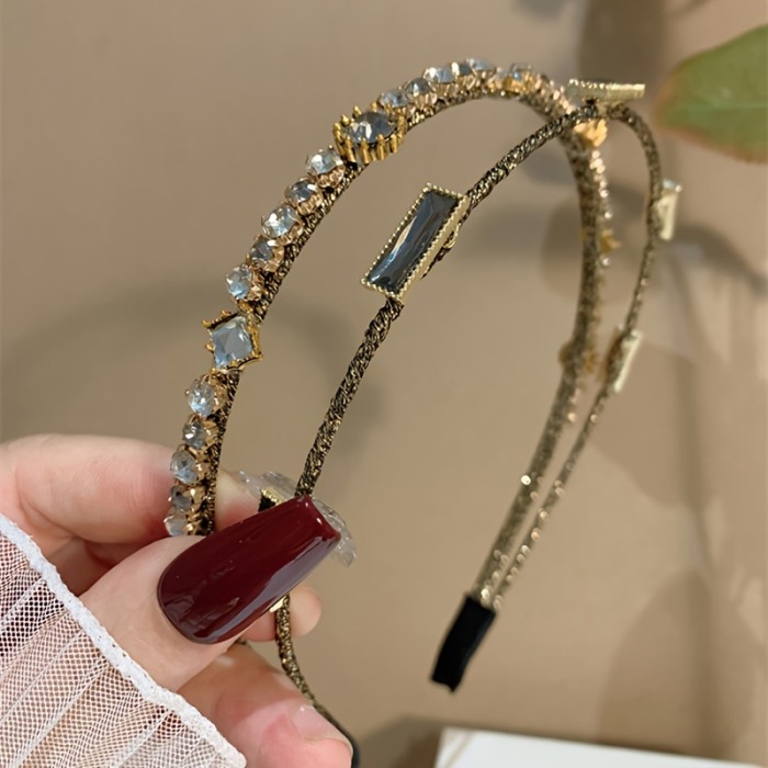 Retro Double Row Rhinestone Beaded Headband For Dating And Dinner Parties