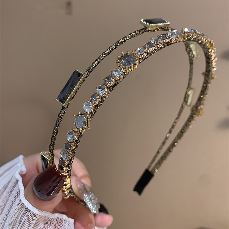 Retro Double Row Rhinestone Beaded Headband For Dating And Dinner Parties