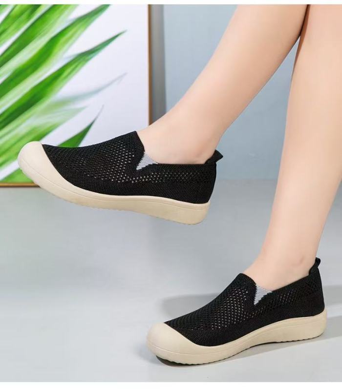 Round Toe Hollow Elastic Breathable Mesh Shoes For Women Summer Daily Casual