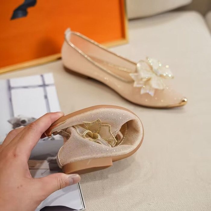 Rhinestone Bow Mesh Hollow Pointed Toe Flat Sandals For Women Summer Daily Casual
