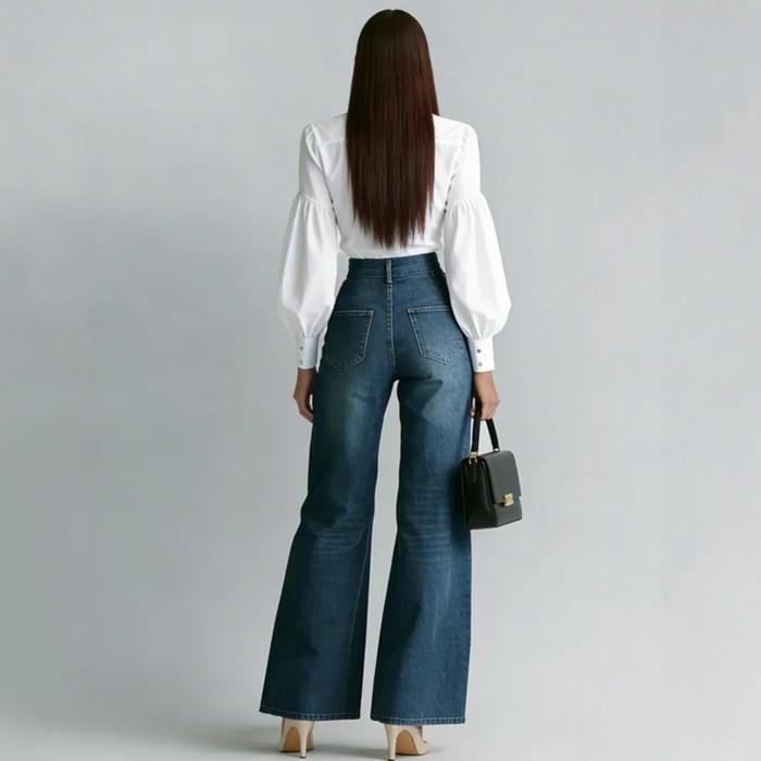 High Waist Loose Wide Leg Jeans With Zipper Decor & Slant Pockets For Daily Casual