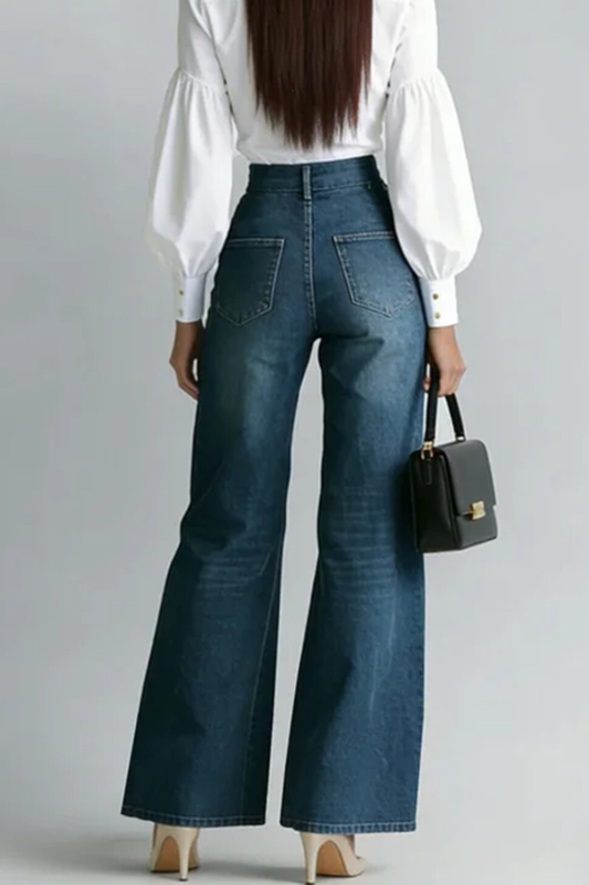 High Waist Loose Wide Leg Jeans With Zipper Decor & Slant Pockets For Daily Casual