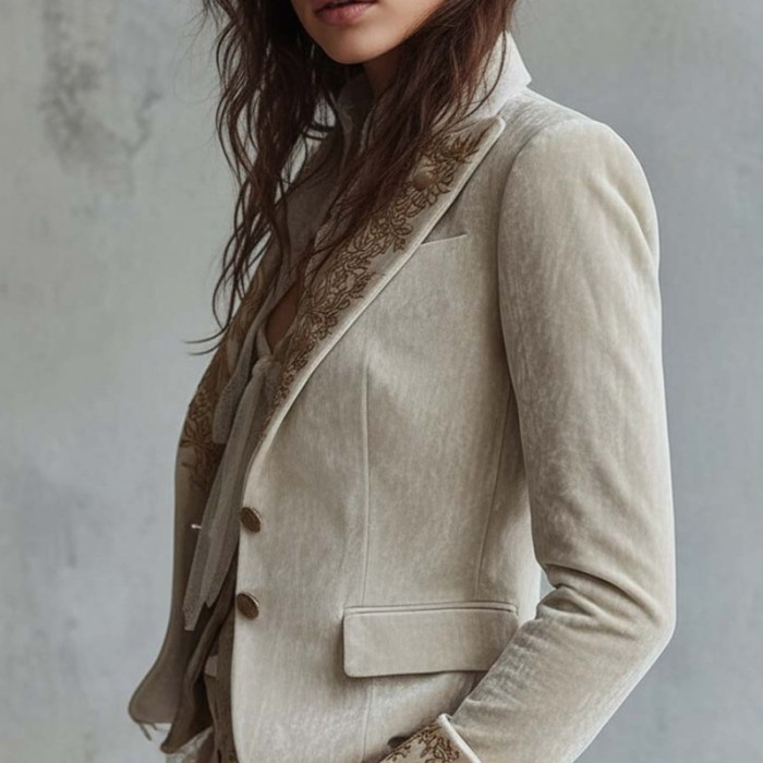 Printed Lapel Bell Sleeve Corduroy Blazer For Spring Autumn Daily Wear