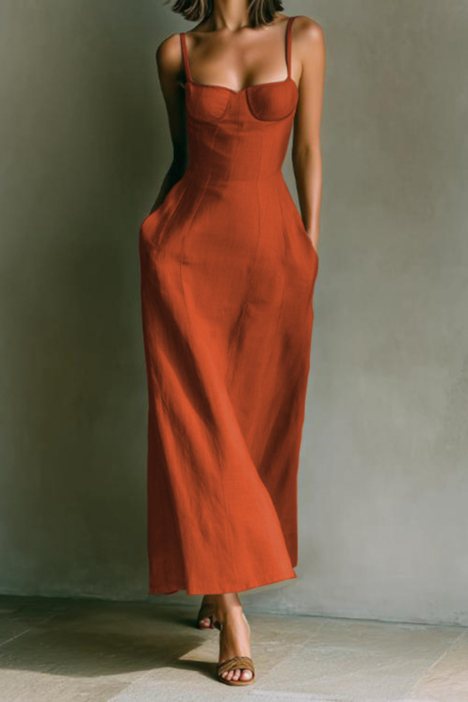 Spaghetti Strap Pocket Maxi Boho Dress For Vacation & Evening Party