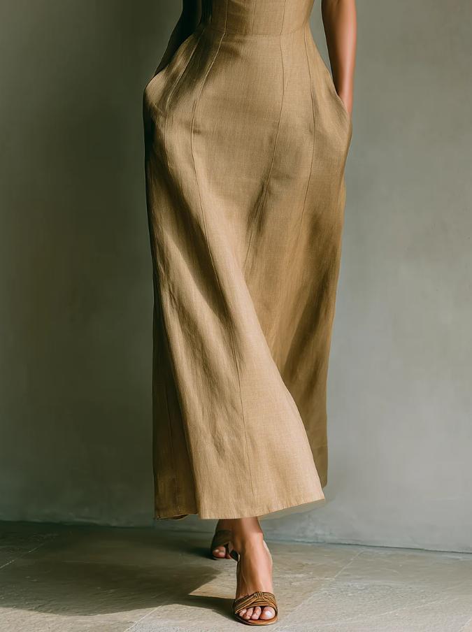Spaghetti Strap Pocket Maxi Boho Dress For Vacation & Evening Party