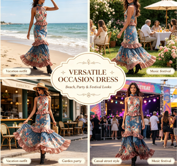 Off-the-Shoulder Ruffled Red Floral Bohemian Floor-Length Maxi Dress For Vacation Photoshoot