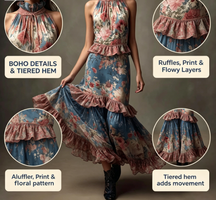 Off-the-Shoulder Ruffled Red Floral Bohemian Floor-Length Maxi Dress For Vacation Photoshoot