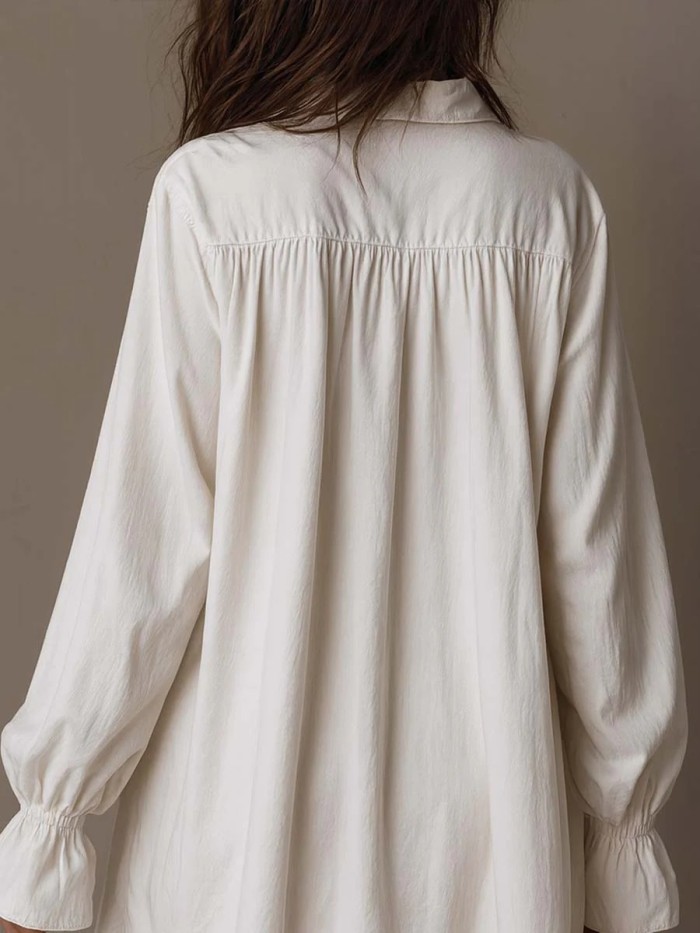 Lapel Flared Sleeve Mid Length Button Shirt For Daily Street Outfits