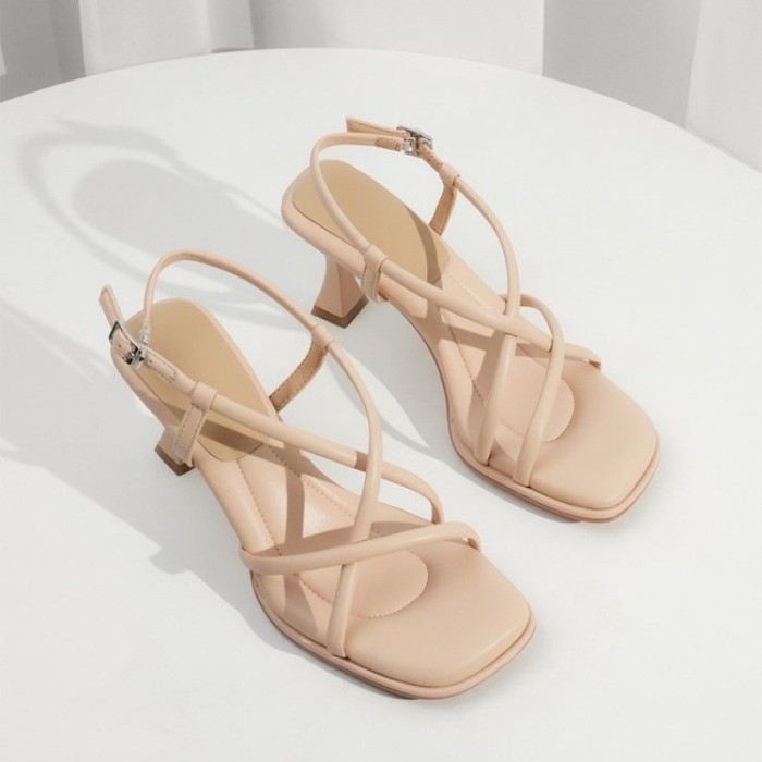Simple Square Toe Slim Strap Thick Heel Open Toe Sandals For Summer Daily And Dating
