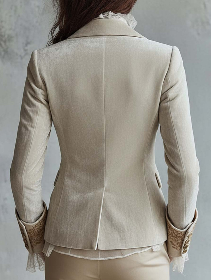 Printed Lapel Bell Sleeve Corduroy Blazer For Spring Autumn Daily Wear