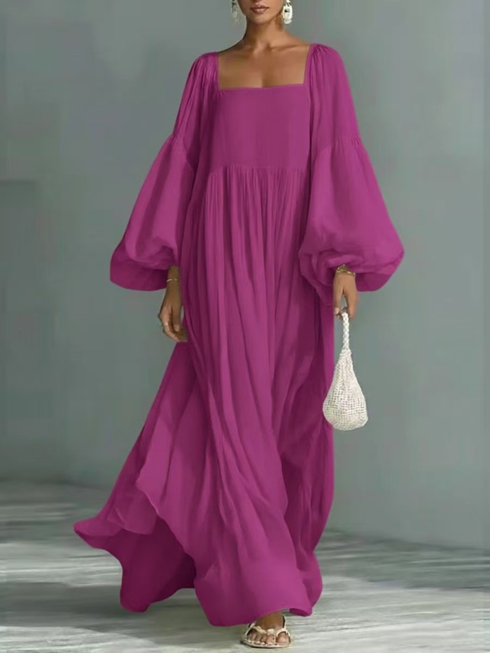 ✨Fashion Square Collar Puffed Sleeve Robe Long Dress✨