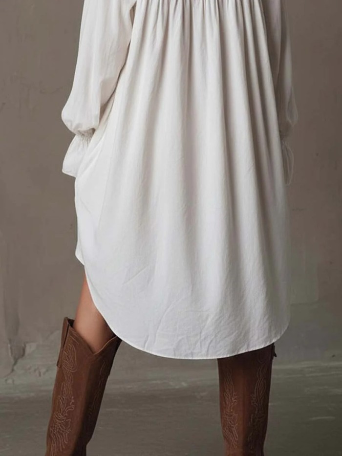 Lapel Flared Sleeve Mid Length Button Shirt For Daily Street Outfits