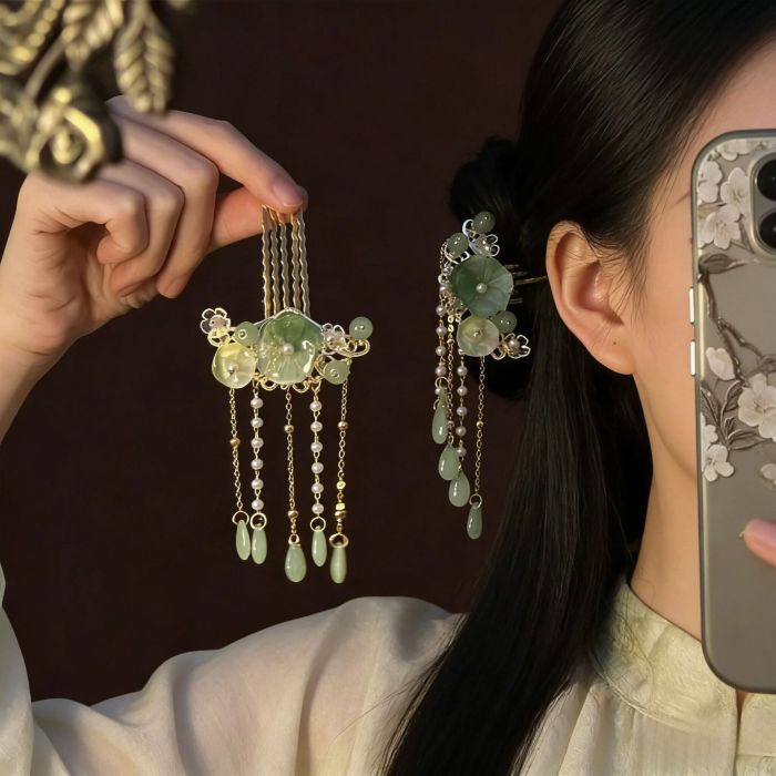 New Chinese Floral Tassel Hair Insert Comb For Cheongsam Daily Strolls And Tea Events