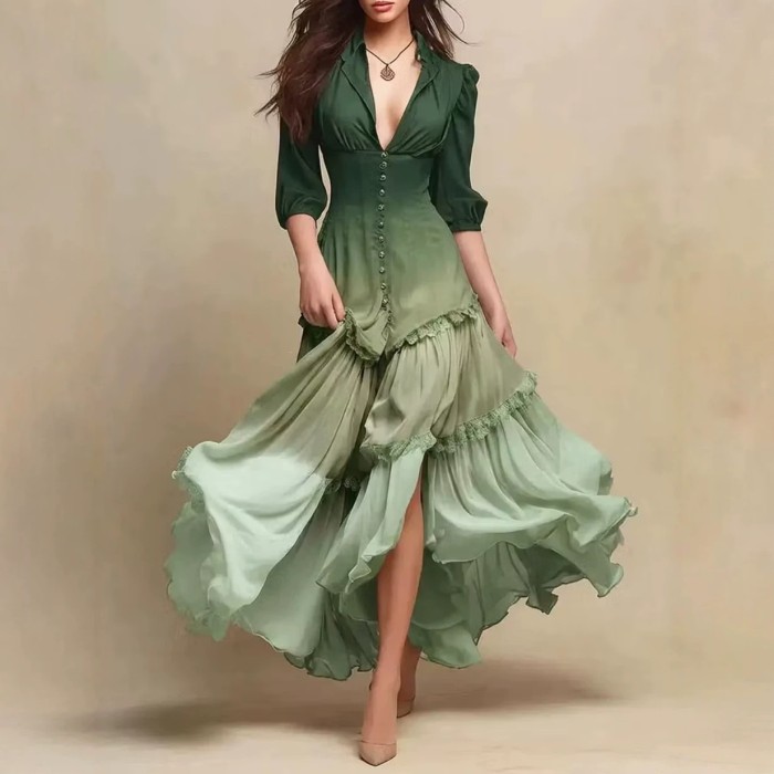 Gradient Art Printed Retro Long Dress For Vacation And Daily Casual Outings
