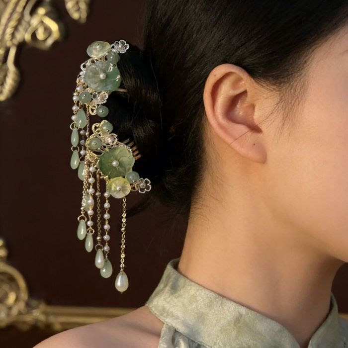New Chinese Floral Tassel Hair Insert Comb For Cheongsam Daily Strolls And Tea Events