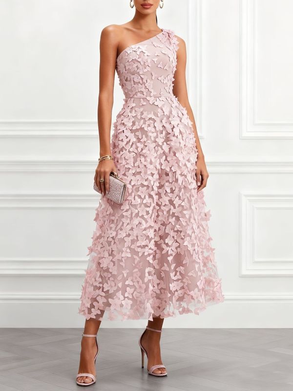 Elegant 3D Floral Off Shoulder Waist-Cinched Maxi Gown For Evening Parties And Banquets