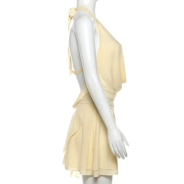 V-Neck Draped Straight Spandex Mini Dress For Summer Daily Strolls And Casual Dating