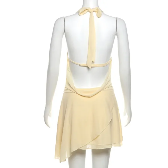 V-Neck Draped Straight Spandex Mini Dress For Summer Daily Strolls And Casual Dating