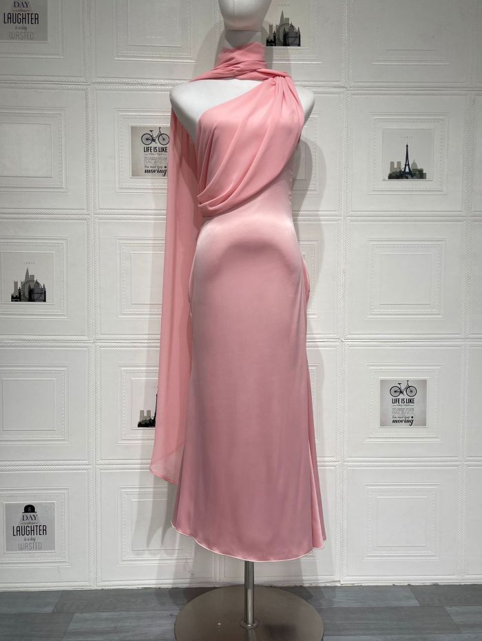 Ribbon Halter Satin Slim Midi Dress For Summer Club Events And Evening Parties